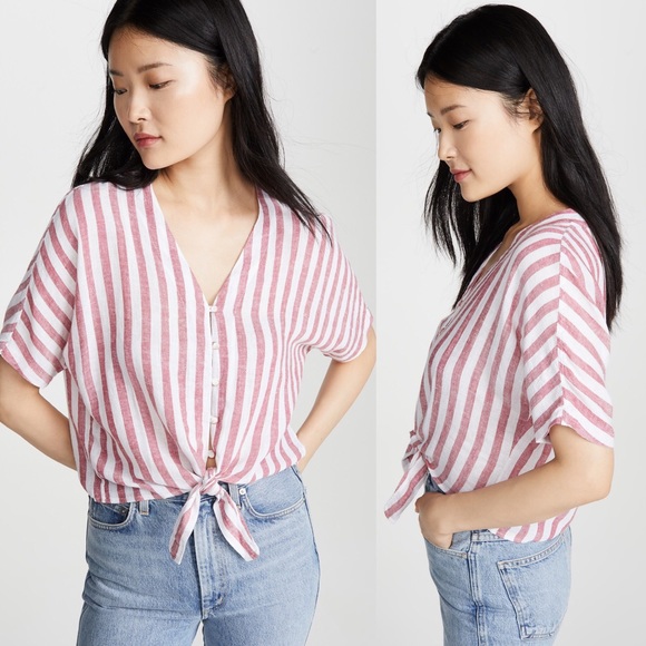 Thea Carmine Stripe Tie-Front Top - Picture 2 of 8